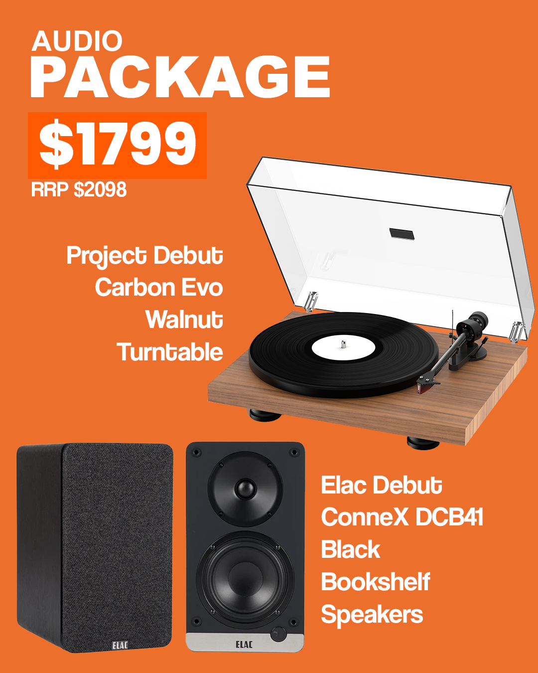 Project Debut Carbon Evo Walnut / Elac Debut Connex Dcb41 Black Package Deal